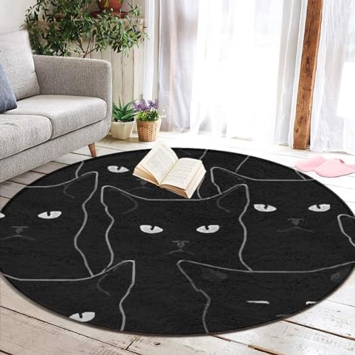 Modern Soft Area Rug 36inch Black Cat Circle Mat