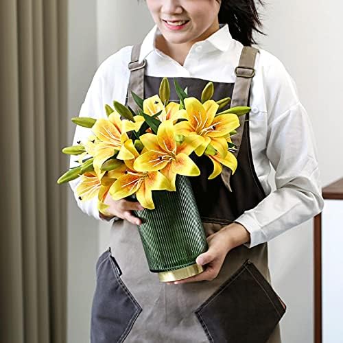 Artificial Lily Flowers with Glass Vase for Home Decor