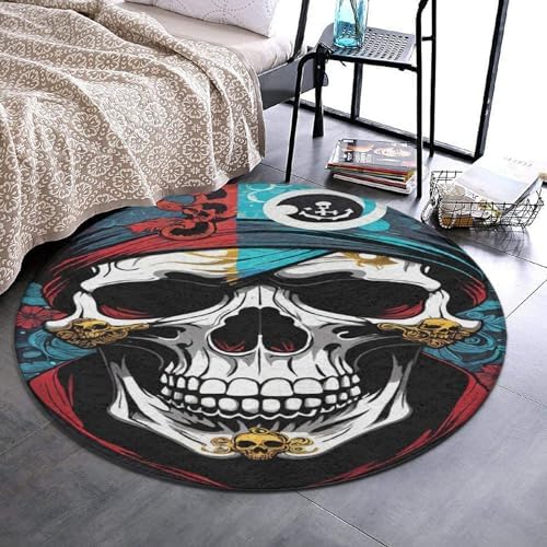 Modern Soft Round Area Rug with Skull Design