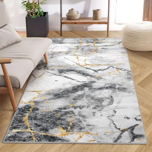Modern Abstract 3x5 Area Rug Marble Grey White