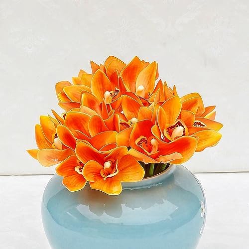 XIYUAN Artificial Cymbidium Orchids 12 Bunches Orange