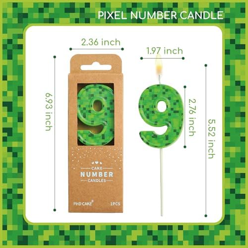 PHD CAKE 276 Inch Number 9 Pixel Green Birthday Candle