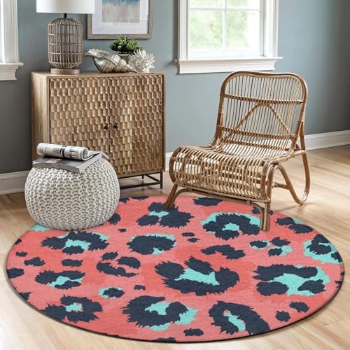 Modern Soft Leopard Print Area Rug 36 Inch Anti-Slip Circle Mat