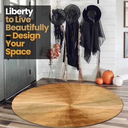 EORC 6ft Round Wool Rug Lollipop Gold Hand-Tufted Design