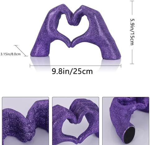 Glitter Heart Hands Sculpture - Purple Modern Coffee Table Decor