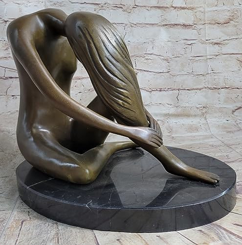 European Bronze Sculpture Sitting Nude Lady Figurine