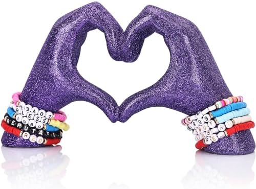Glitter Heart Hands Sculpture - Purple Modern Coffee Table Decor