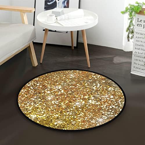 Sparkle Glitter Gold Round Area Rug 3ft