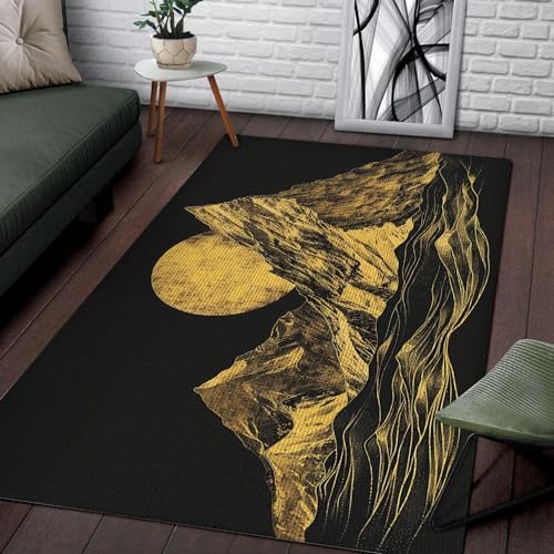 Yellow Moon Mountain Print Area Rug Non-Slip Machine Washable 1