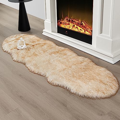 Faux Fur Sheepskin Rug Soft Fluffy Plush 2x6 ft White Yellow