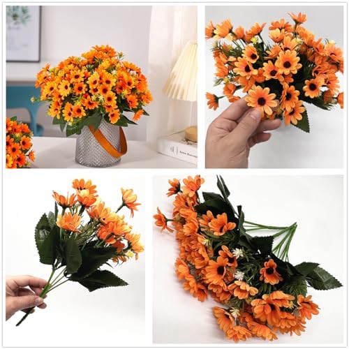 PASYOU Artificial Daisies Flowers 4 Bundles Orange