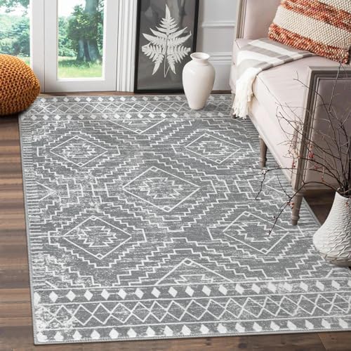 Wonnitar Moroccan 3x5 Area Rug Gray Washable Non-Slip
