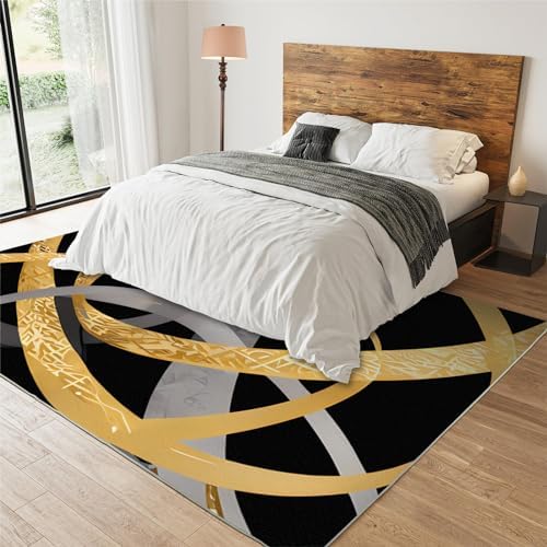 BSIKIE Black and Gold Geometric Area Rug 5x7ft