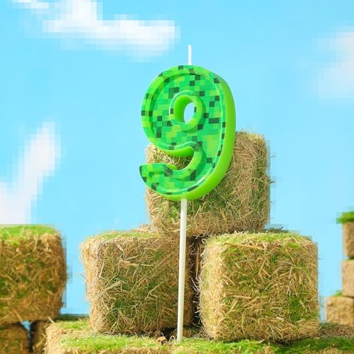 PHD CAKE 276 Inch Number 9 Pixel Green Birthday Candle