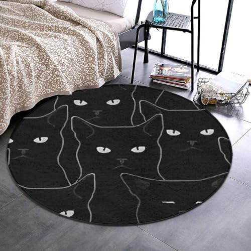 Modern Soft Area Rug 36inch Black Cat Circle Mat