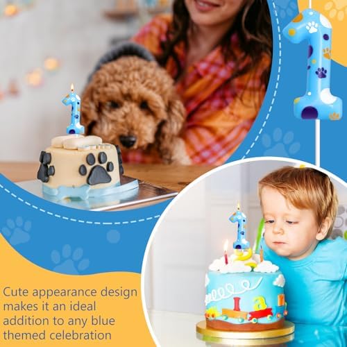 Blue Dog Paw Birthday Candles for Kids Parties