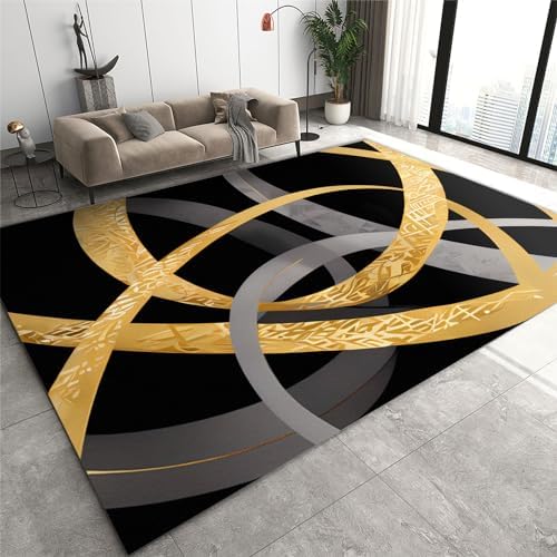BSIKIE Black and Gold Geometric Area Rug 5x7ft