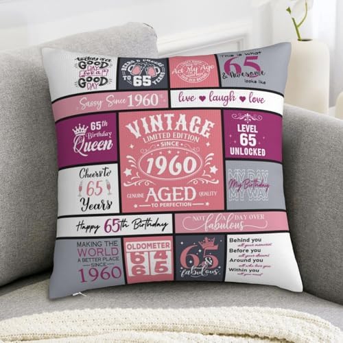 65th Birthday Pillow Covers 18x18 for Women