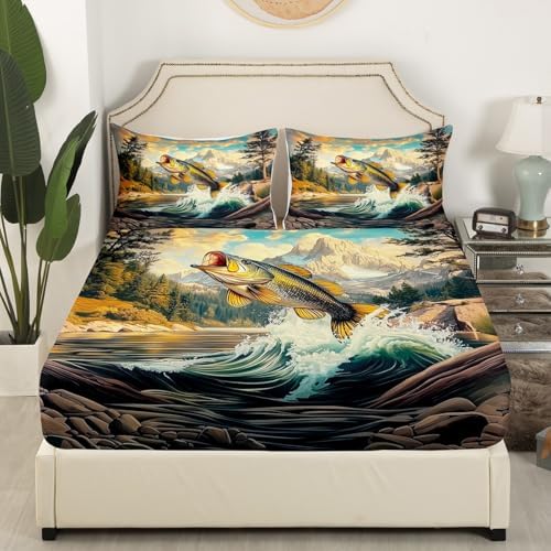 Manfei Lake House Fishing Theme Queen Sheet Set