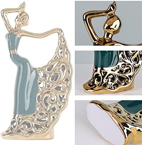 Ceramic Peacock Dancer Statue Green and Gold Home Decor 1