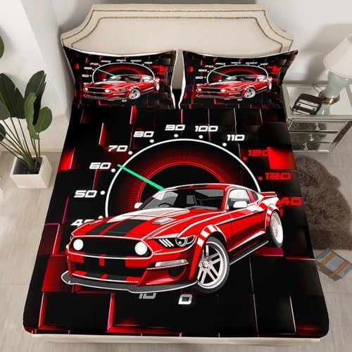 Race Car Fitted Sheet Queen Size with Pillow Case Set