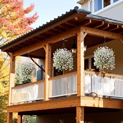 Ammyoo Artificial Hanging Daisy Flower Basket with Planter Boxwood