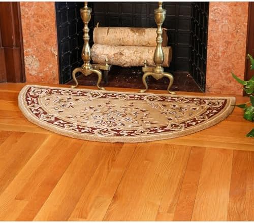 Minuteman Beige Oriental Wool Hearth Rug Half Round 1