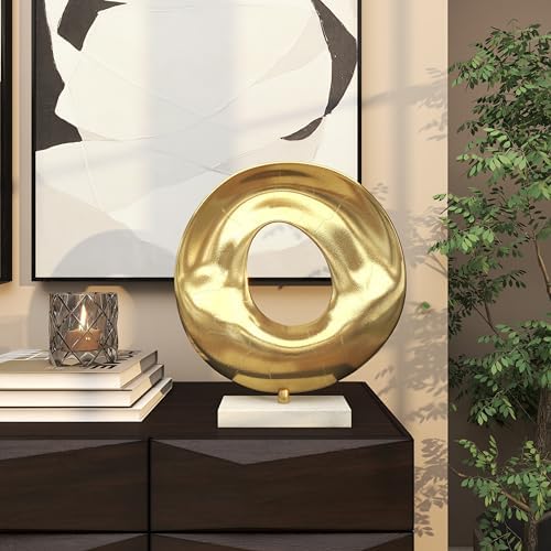 Deco 79 Gold Aluminum Geometric Sculpture with Marble Base
