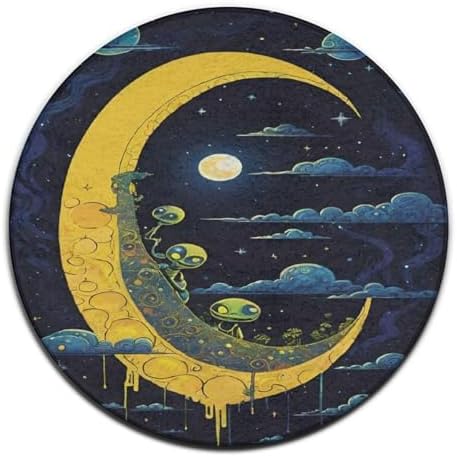 Modern Funny Alien Moon Sky Circle Rug