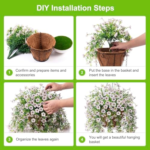 Ammyoo Artificial Hanging Daisy Flower Basket with Planter Boxwood