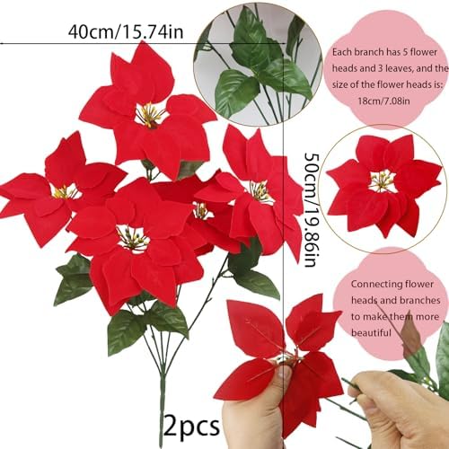 CISDUEO 2 Pcs Artificial Poinsettia Bushes