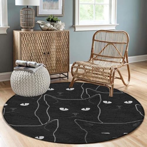 Modern Soft Area Rug 36inch Black Cat Circle Mat
