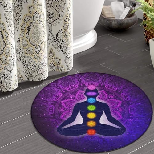 Soft Round Yoga Carpet with Lotus Purple Mandala Design