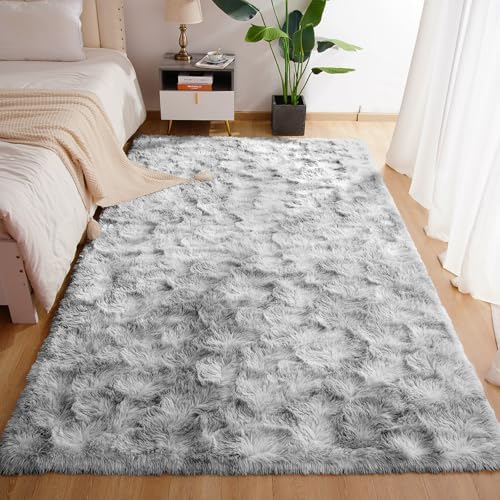 Blivonta 3x5 Shaggy Entryway Rug - Non Slip Tie Dyed Grey