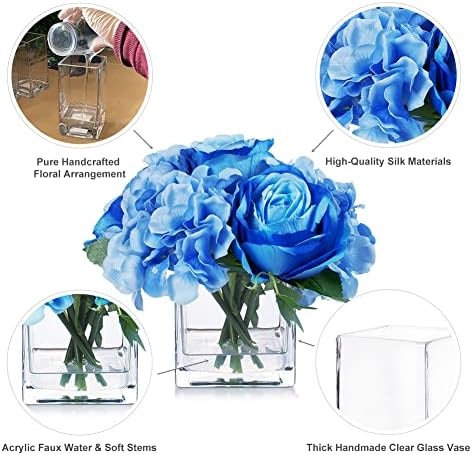 ENOVA FLORAL Blue Mixed Silk Flowers with Vase