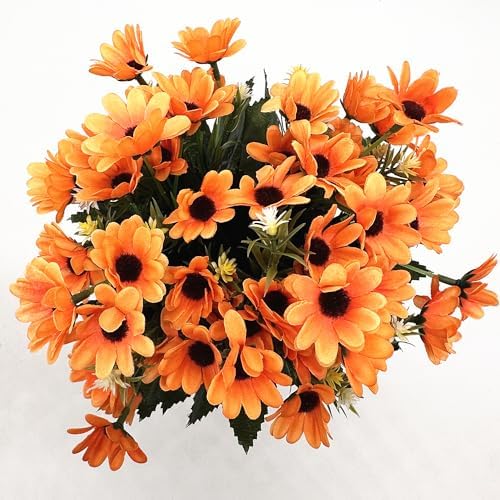 PASYOU Artificial Daisies Flowers 4 Bundles Orange
