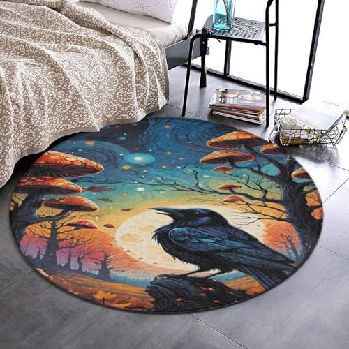 Modern Magic Mushrooms Starry Sky Round Area Rug