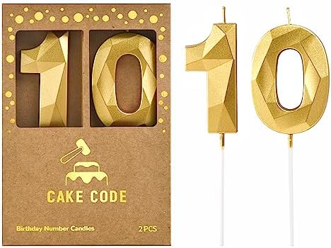276 Inch Crystal Gold 10 Number Birthday Candles
