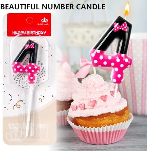 JonesLi 4th Birthday Pink Black Mouse Candle for Girls