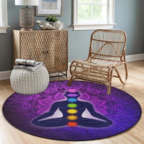 Soft Round Yoga Carpet with Lotus Purple Mandala Design