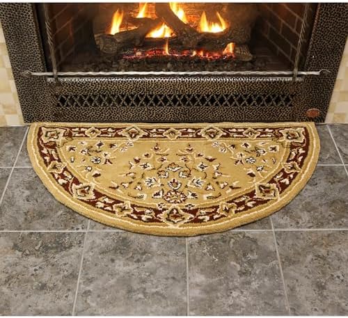 Minuteman Beige Oriental Wool Hearth Rug Half Round 1