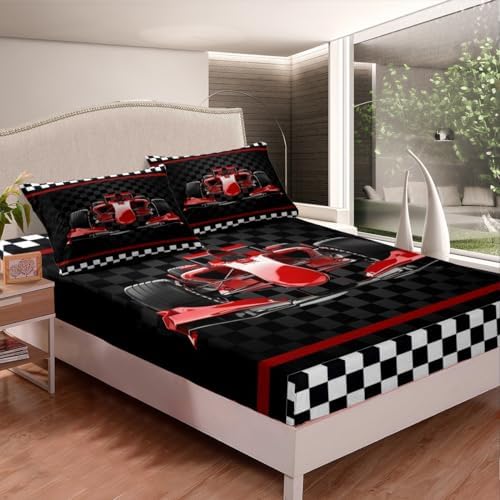 Castle Fairy Red Stripes Plaid Fitted Sheet Set Queen Size