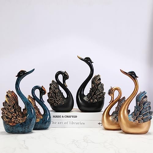 CECKQUE 2pcs Swan Statues Couple Home Decor Blue