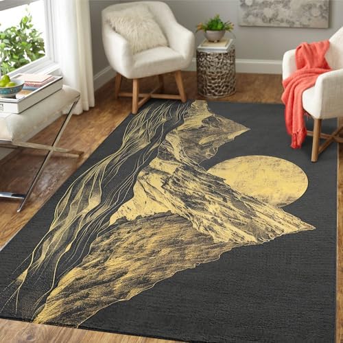 Yellow Moon Mountain Print Area Rug Non-Slip Machine Washable 1