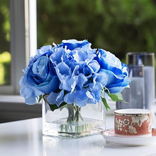 ENOVA FLORAL Blue Mixed Silk Flowers with Vase