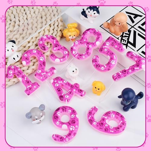 AXBMM Number 4 Pink Purple Dog Paw Birthday Candles Cake Topper