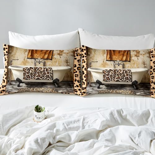 Manfei Leopard Print Twin Sheet Set with Pillowcase