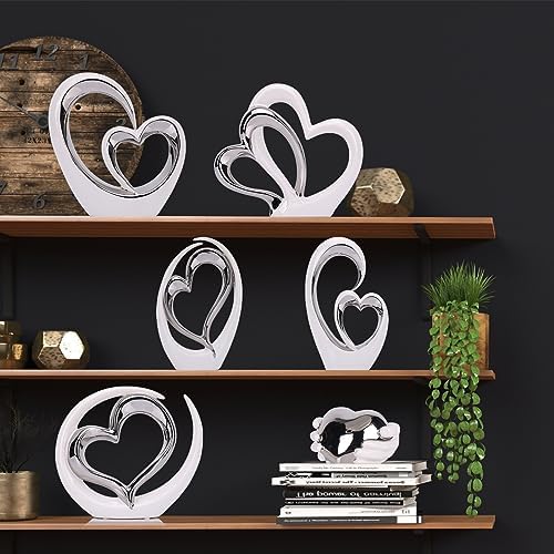 LCCCK White and Silver Heart Sculpture Love Statue