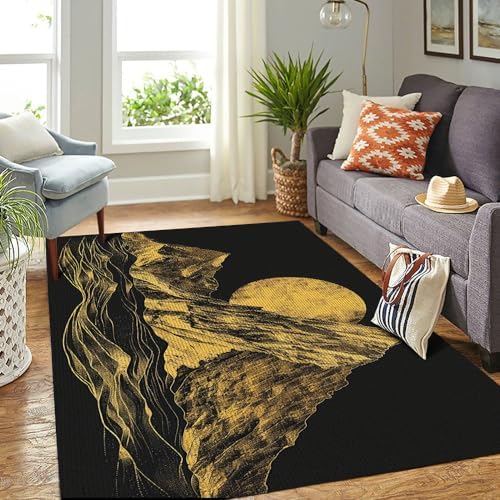 Yellow Moon Mountain Print Area Rug Non-Slip Machine Washable 1