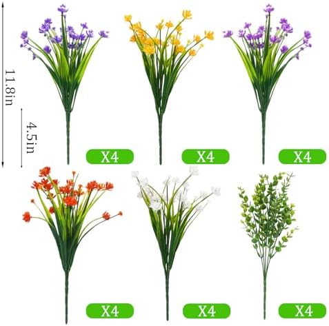 Uieke 24 Bundle Artificial Flowers for Outdoor Decor